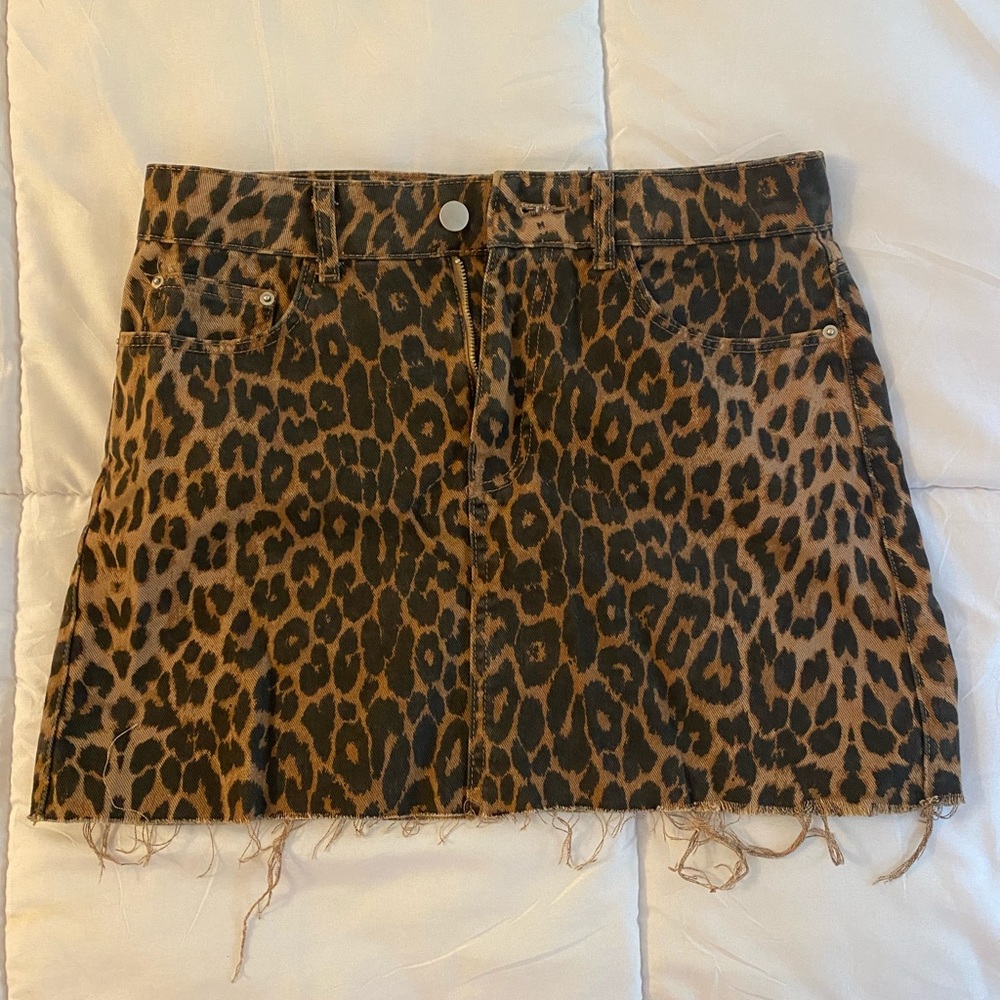 Zara Leopard Denim Skirt